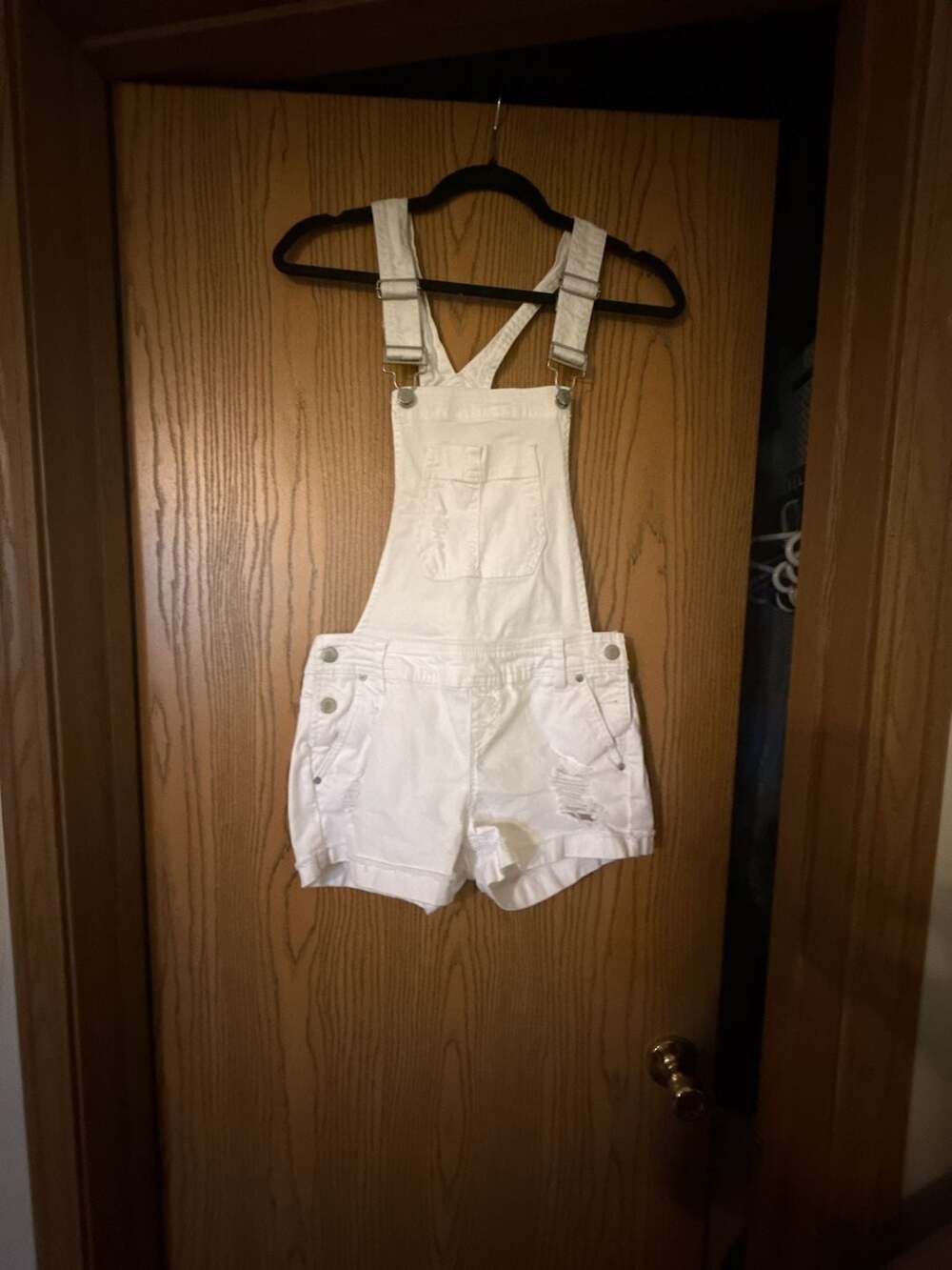 Blue Spice White Denim Overall Shorts Size 3/4